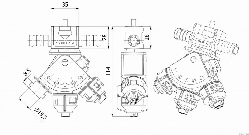 Маятникова форсунка прохідна 0-100/GW08/P (Система Arag)